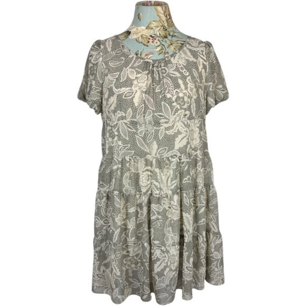 Karra Implant Babydoll Floral Lace Tiered Mini Dress Cream Korean size M Cottage